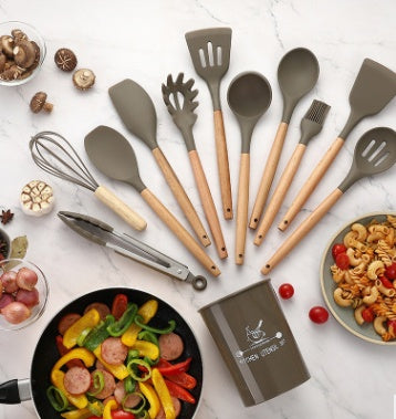 Elegant Silicone & Wood Utensils
