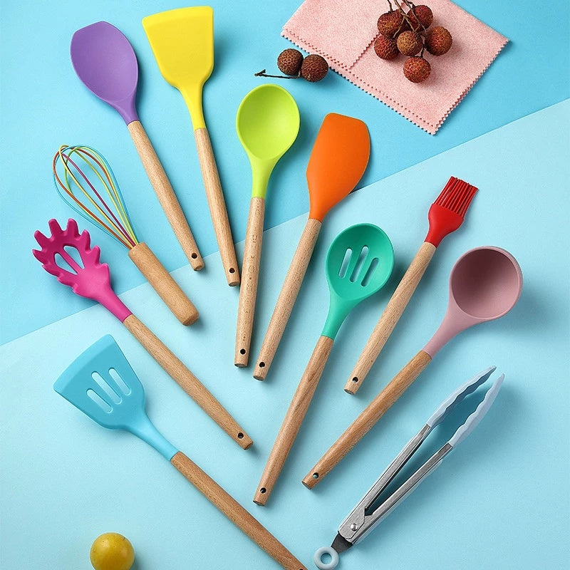 Elegant Silicone & Wood Utensils