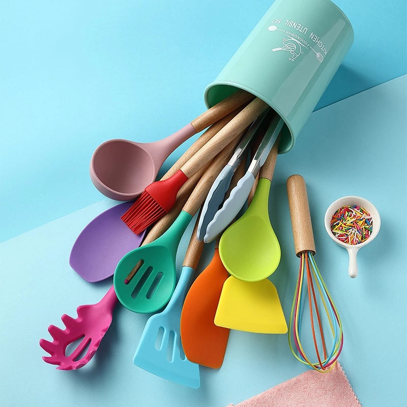 Elegant Silicone & Wood Utensils
