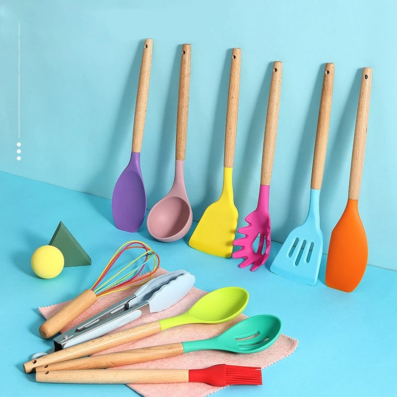 Elegant Silicone & Wood Utensils