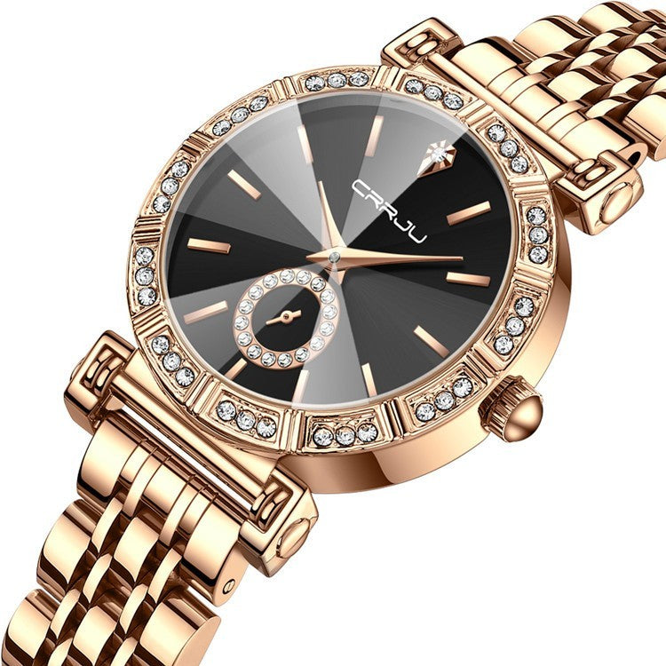 Elegant Diamond-Embedded Steel Watch
