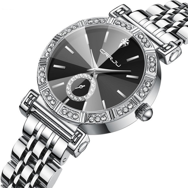 Elegant Diamond-Embedded Steel Watch