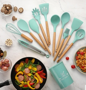 Elegant Silicone & Wood Utensils