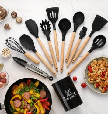 Elegant Silicone & Wood Utensils