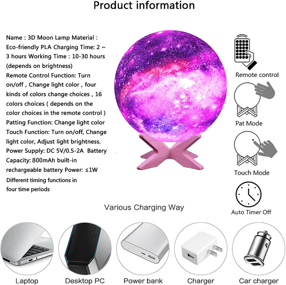 Galaxy Moon Lamp: 16-Color Magic