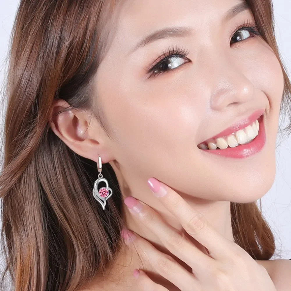 Elegant Heart Zircon Drop Earrings