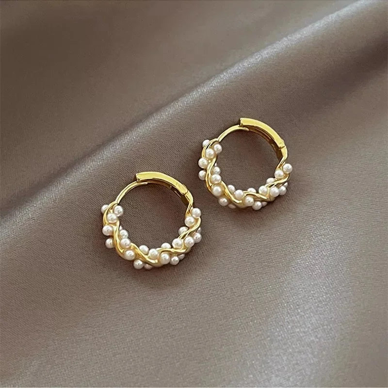 Elegant Circle Pearl Stud Earrings