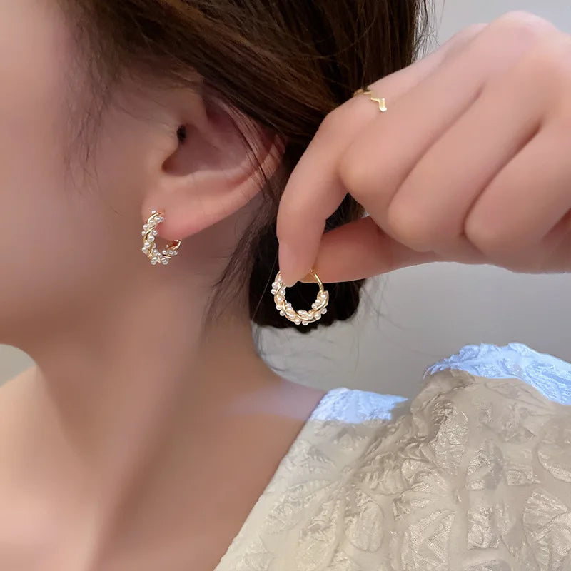 Elegant Circle Pearl Stud Earrings