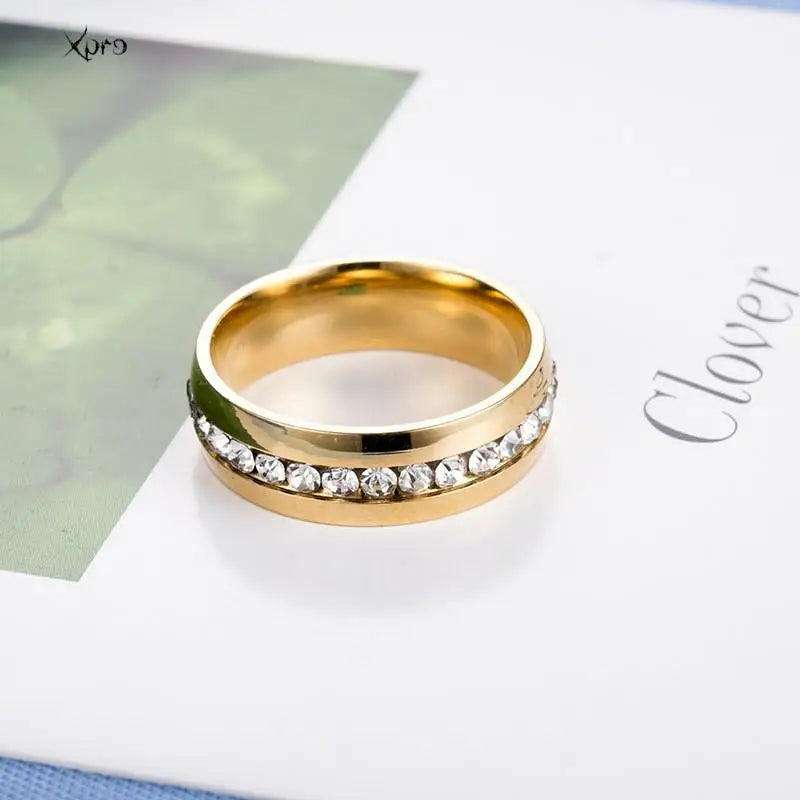 Crystal Stainless Steel Couple Rings