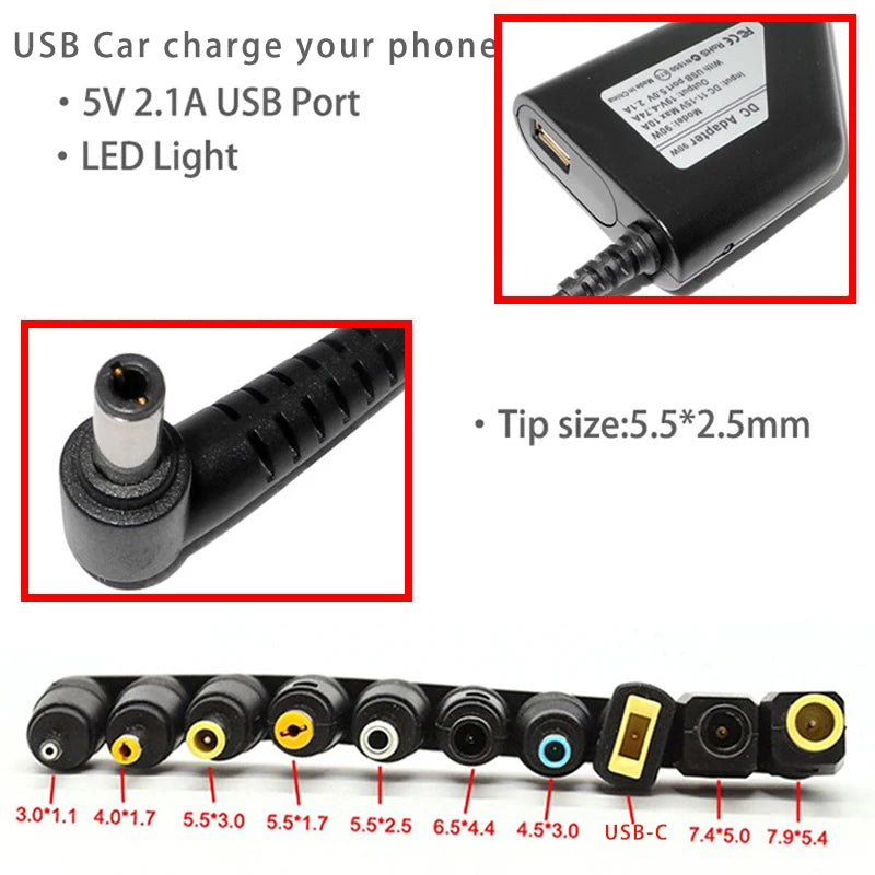 Universal 90W Car Laptop Charger