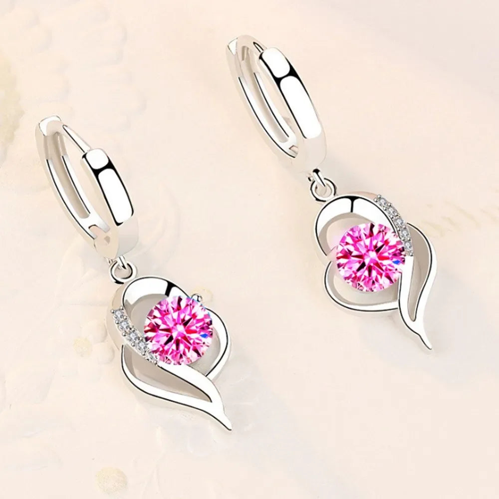 Elegant Heart Zircon Drop Earrings