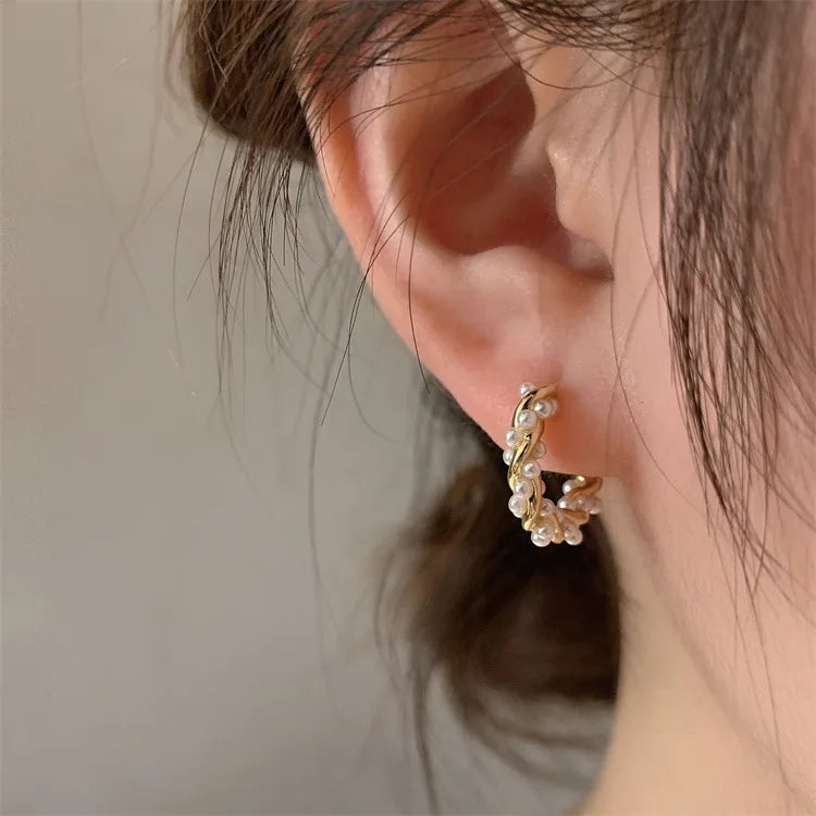 Elegant Circle Pearl Stud Earrings
