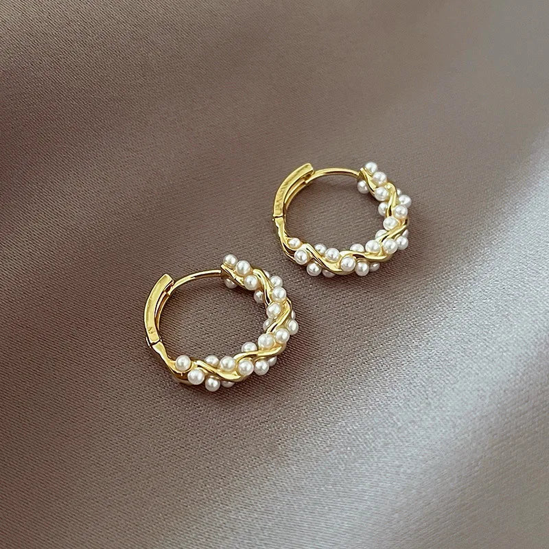 Elegant Circle Pearl Stud Earrings