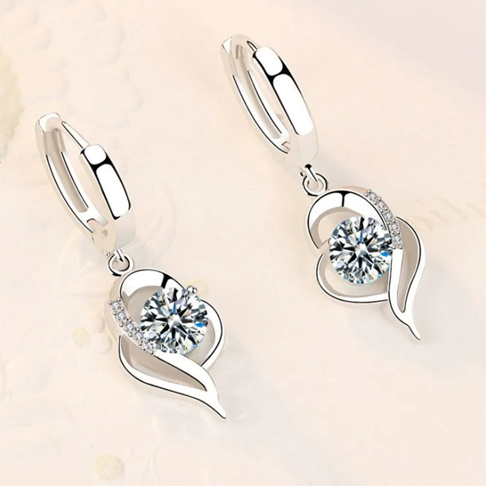 Elegant Heart Zircon Drop Earrings