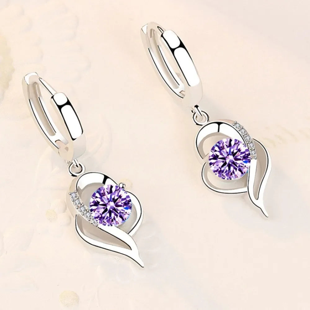 Elegant Heart Zircon Drop Earrings