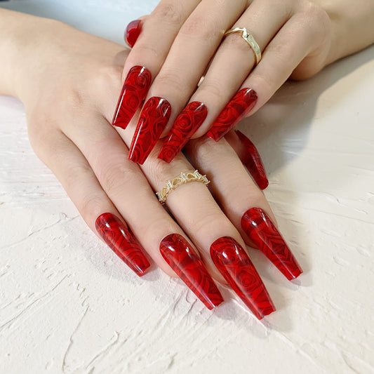 Wine Red Rose Nail Art