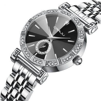 Elegant Diamond-Embedded Steel Watch