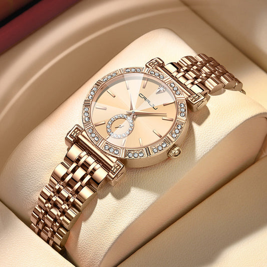 Elegant Diamond-Embedded Steel Watch