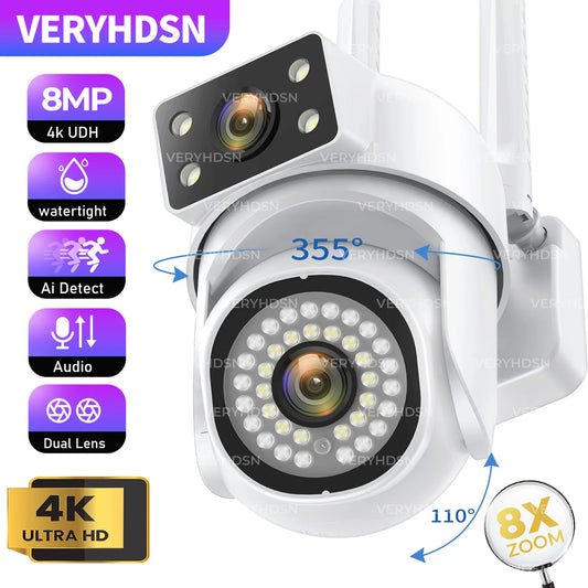 VERYHDSN Dual Lens 8MP WiFi Security Camera