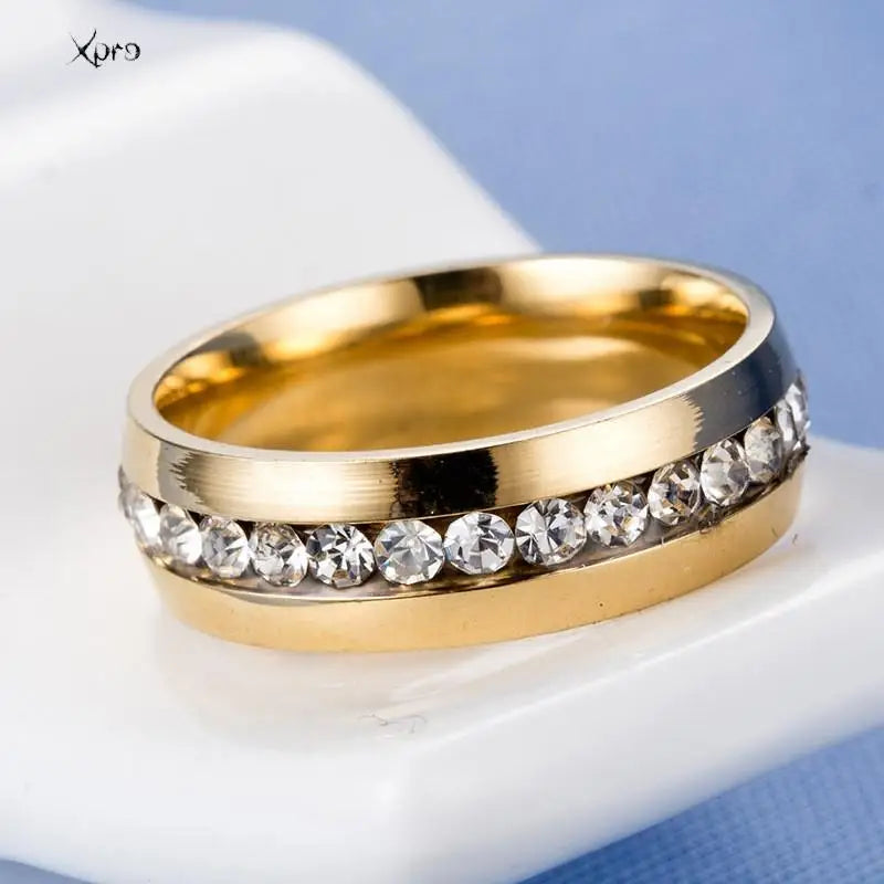 Crystal Stainless Steel Couple Rings