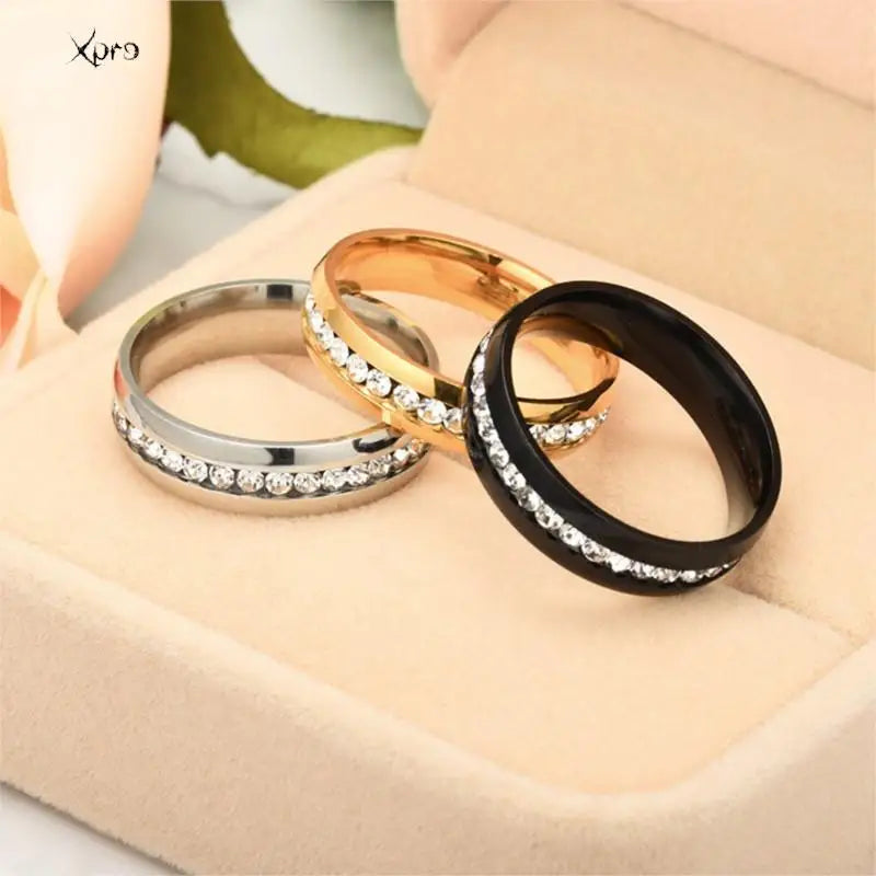 Crystal Stainless Steel Couple Rings