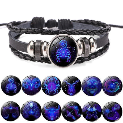 Zodiac Luminous Leather Bracelet Charms