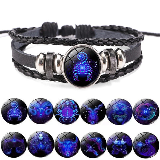 Zodiac Luminous Leather Bracelet Charms