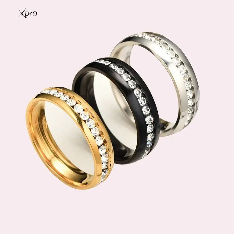 Crystal Stainless Steel Couple Rings