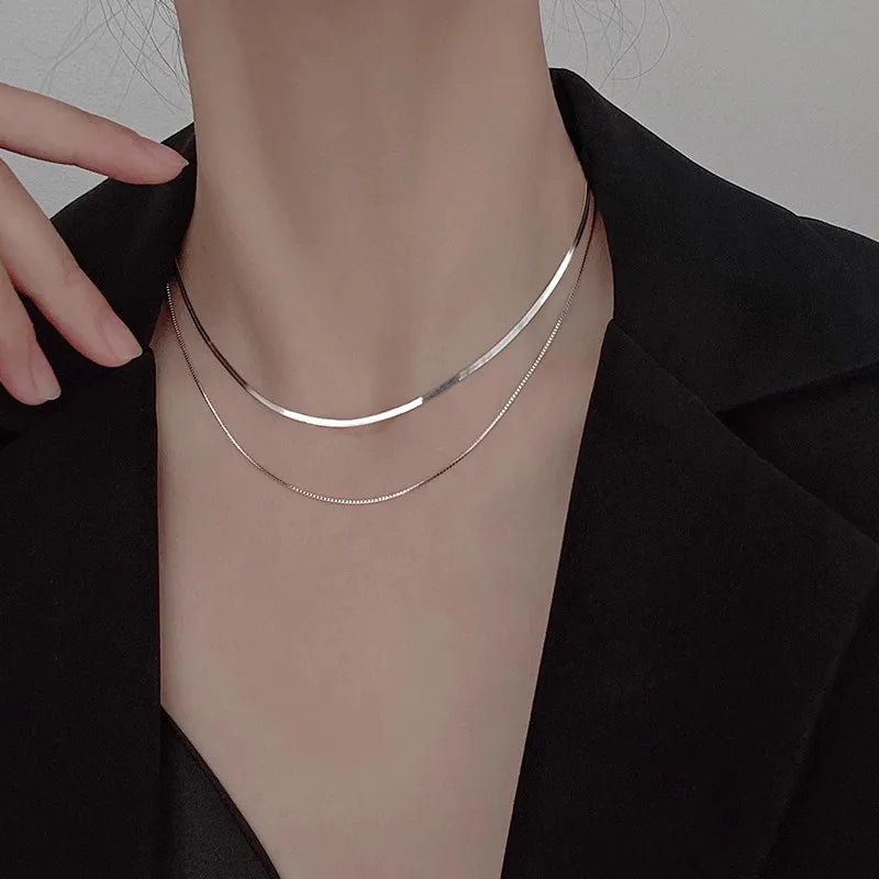 Double Layer Silver Snake Chain