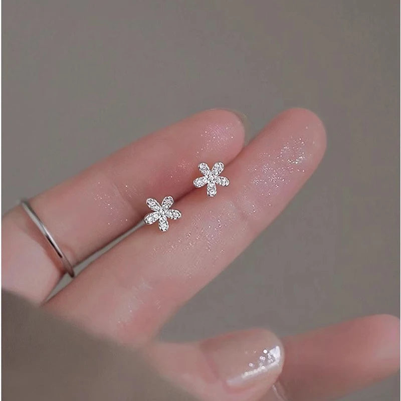 Heart Zircon Silver Stud Earrings