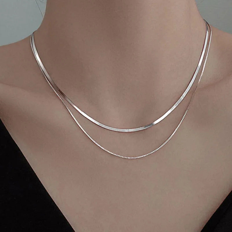 Double Layer Silver Snake Chain