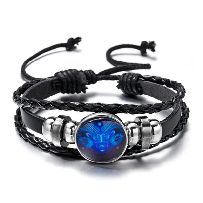 Zodiac Luminous Leather Bracelet Charms