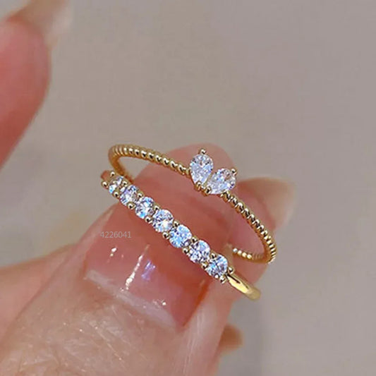 Adjustable Heart Zircon Ring