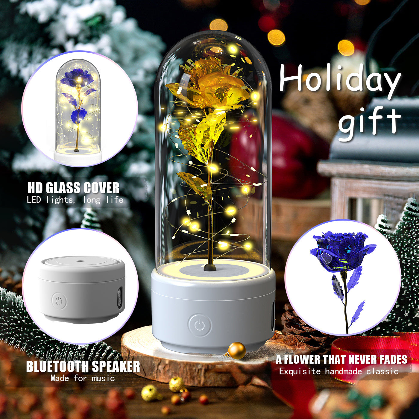 Rose LED Lamp & Bluetooth Speaker