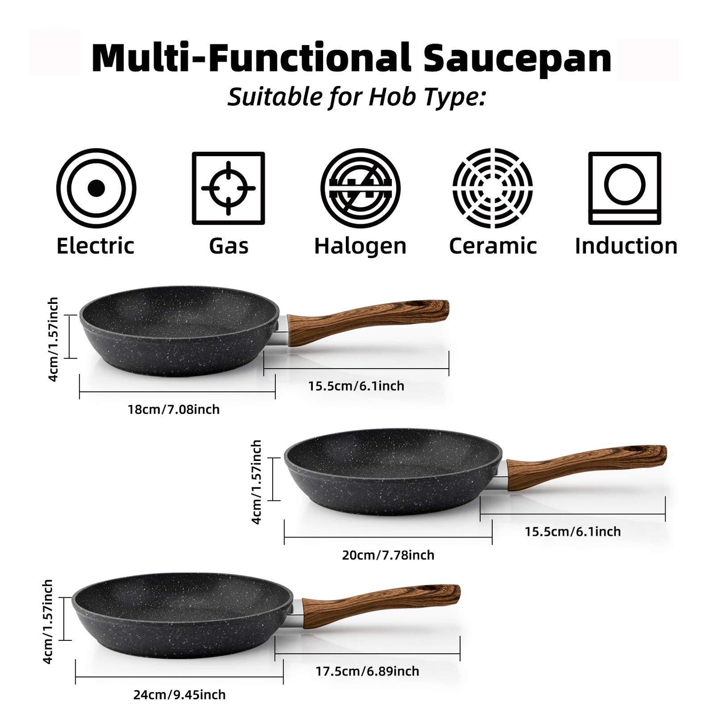 Nonstick 3-Piece Frying Pan Set